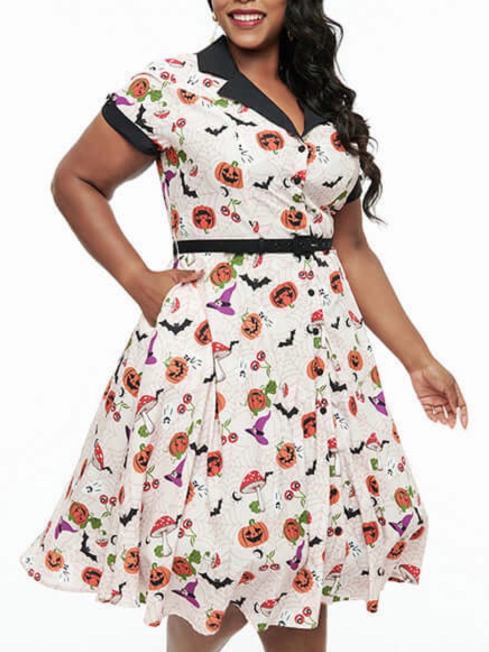 Unique Vintage Pink Halloween Pumpkin Print Kids Dress